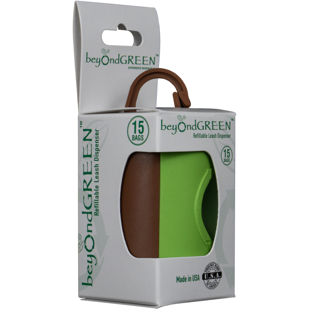 beyondGREEN Dog Waste Bag Leash Dispenser – Clip-On Holder for Standard Rolls – Durable, Portable, Made in USA